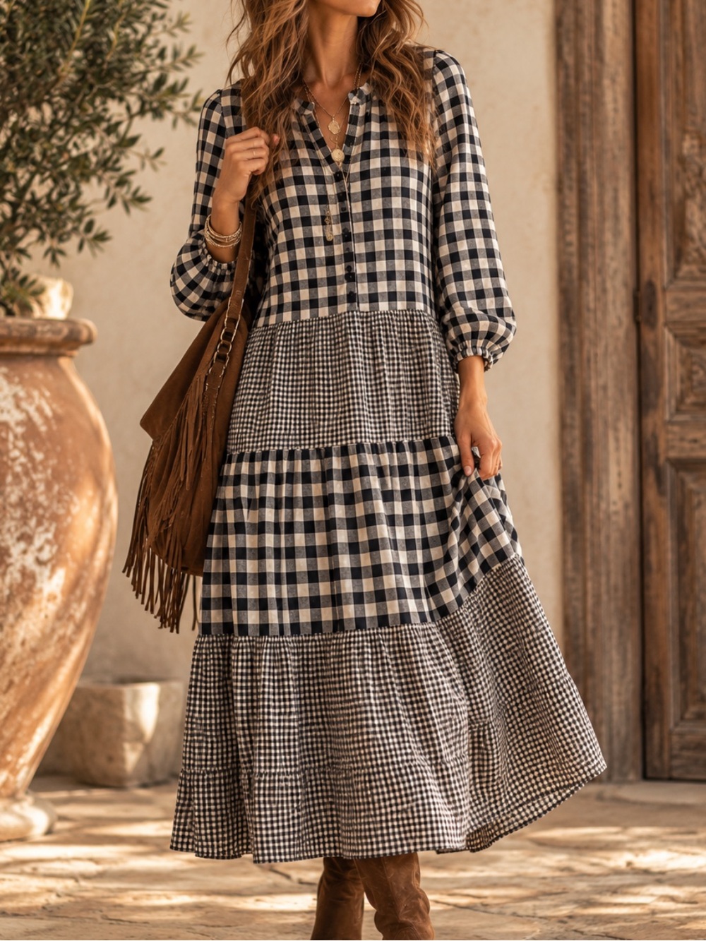 Little Lies Anthropologie Contrast Gingham Dress